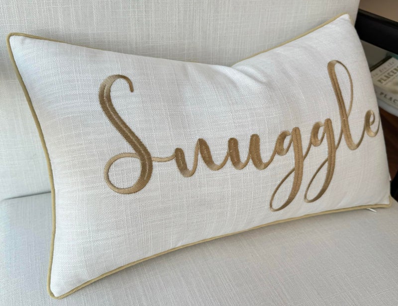 YugTex Romantic Couple Love Sentiment Embroidered Decorative Sayings Lumbar Accent Throw Pillowcase - Snuggle Phrase Decor for Wedding, Anniversary, Valentine - 12x20 Inches, Ivory - Image 3